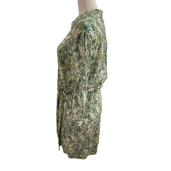 CAbi Style 280 Green + Tan Leaf Print Faux Wrap Dress w/ Collar Small - Picture 4 of 9